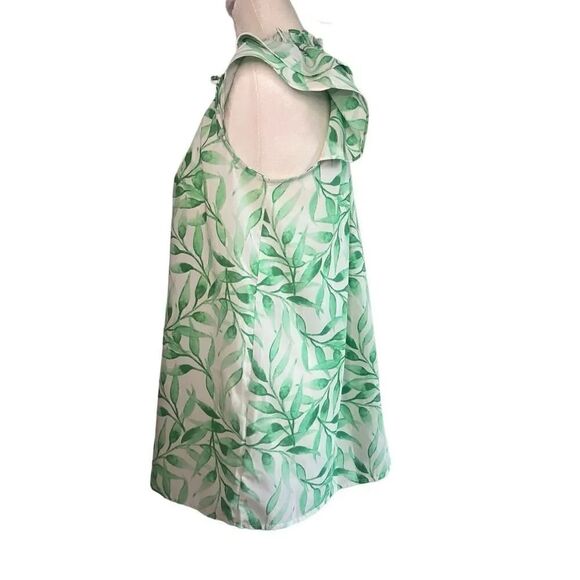 First Love Floral Tropical Ruffled Short Sleeve Blouse Green White Size Small - Picture 3 of 6